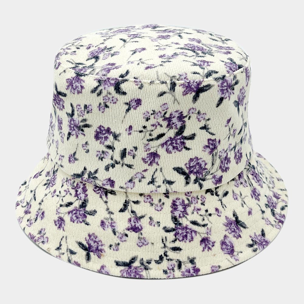 HATEGORY Floral Printed Corduroy Bucket Hat