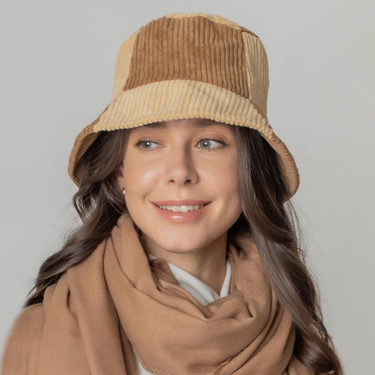 HATEGORY Color Block Corduroy Bucket Hat
