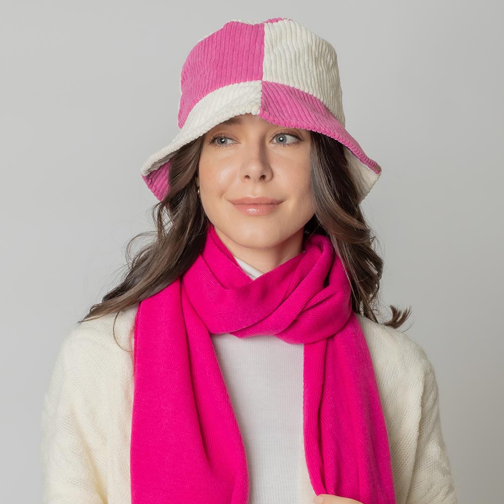 HATEGORY Color Block Corduroy Bucket Hat