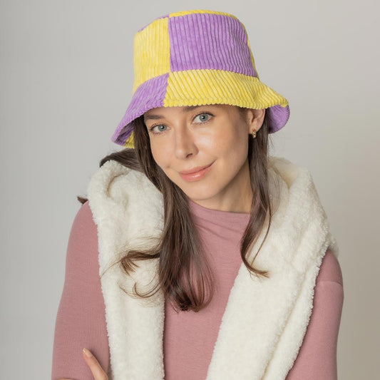 HATEGORY Color Block Corduroy Bucket Hat