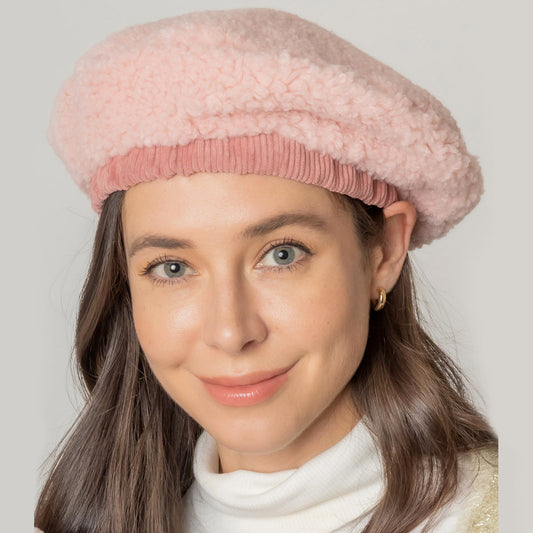 HATEGORY Solid Sherpa Beret Hat