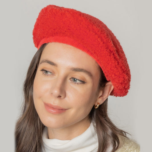 HATEGORY Solid Sherpa Beret Hat