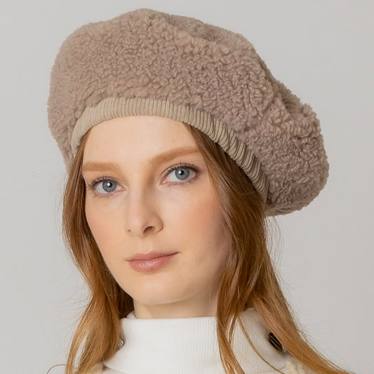 HATEGORY Solid Sherpa Beret Hat