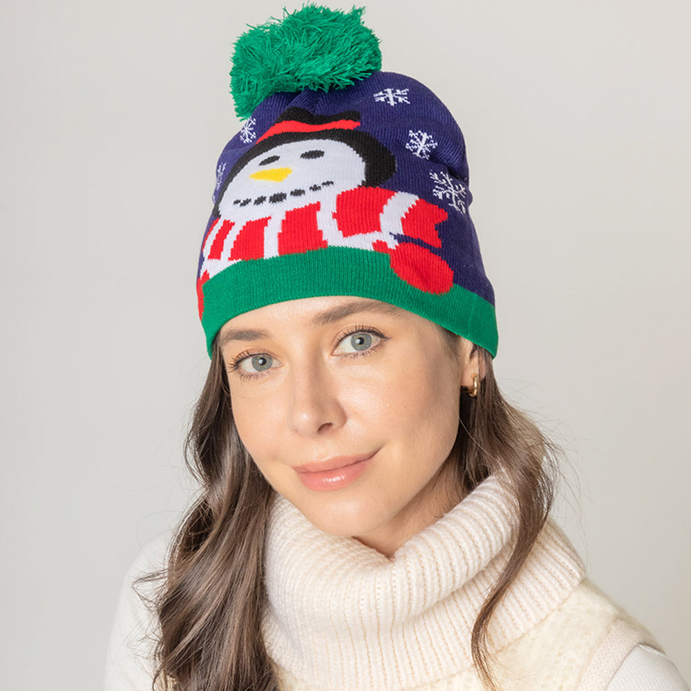 HATEGORY Snowman Snowflake Pom Pom Beanie Hat