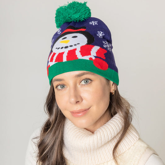 HATEGORY Snowman Snowflake Pom Pom Beanie Hat