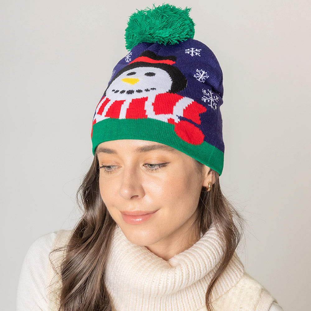 HATEGORY Snowman Snowflake Pom Pom Beanie Hat