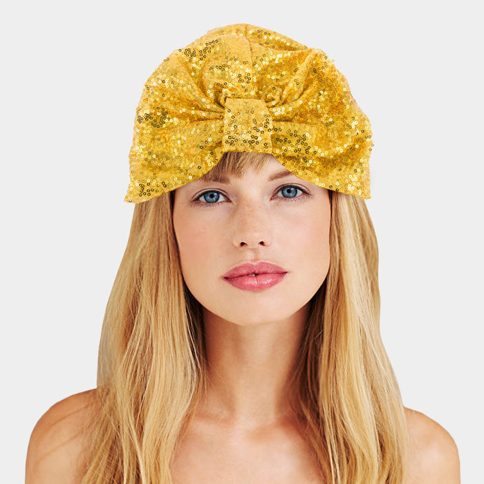HATEGORY Sequin Knotted Turban Beanie Hat