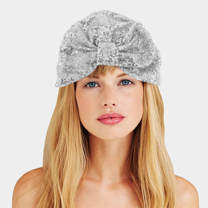 HATEGORY Sequin Knotted Turban Beanie Hat
