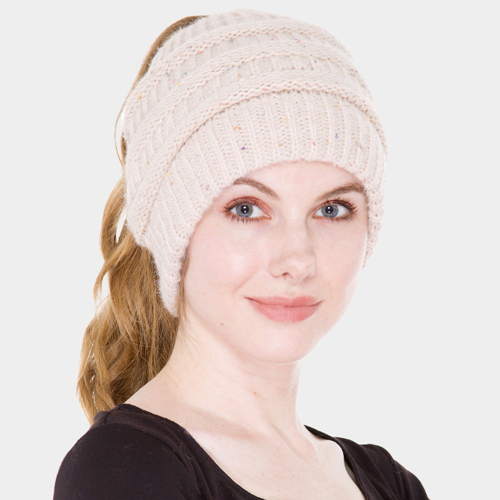 HATEGORY Knit Ponytail Beanie Hat