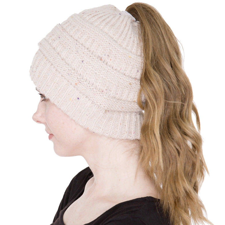 HATEGORY Knit Ponytail Beanie Hat