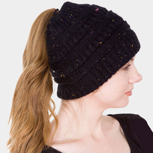 HATEGORY Knit Ponytail Beanie Hat