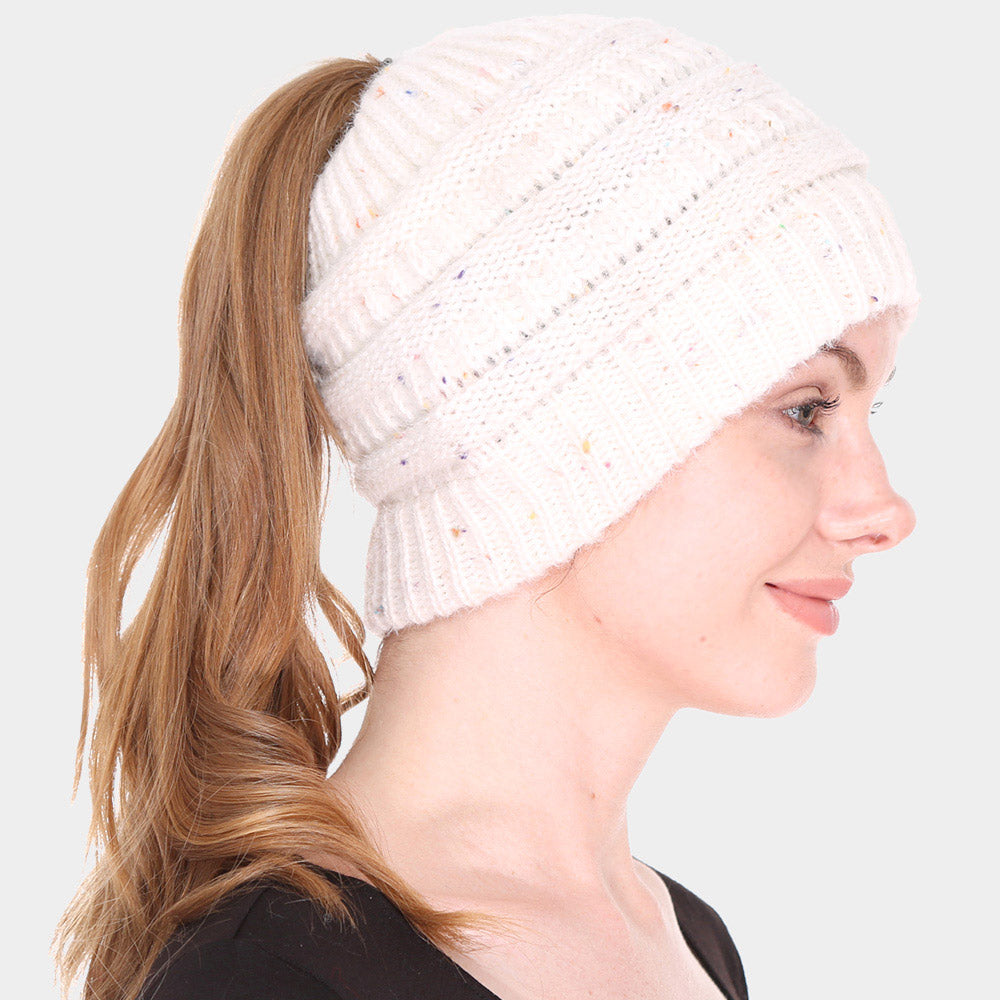 HATEGORY Knit Ponytail Beanie Hat