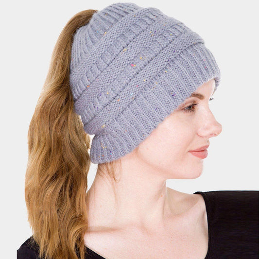 HATEGORY Knit Ponytail Beanie Hat