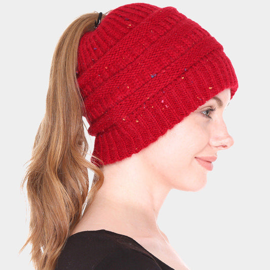 HATEGORY Knit Ponytail Beanie Hat