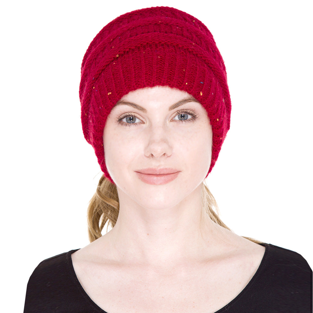 HATEGORY Knit Ponytail Beanie Hat
