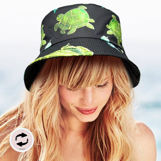 HATEGORY Reversible Sea Turtle Print Bucket Hat