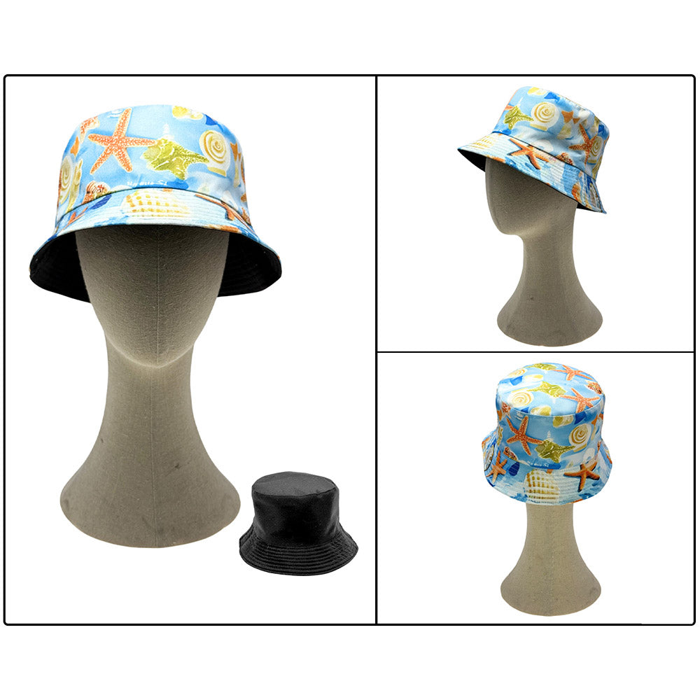HATEGORY Reversible Starfish Sea Shell Print Bucket Hat