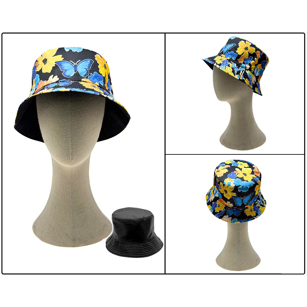HATEGORY Reversible Butterfly Flower Print Bucket Hat