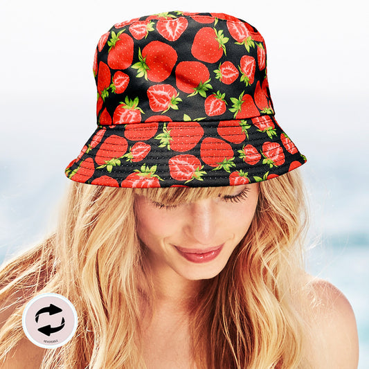 HATEGORY Reversible Strawberry Print Bucket Hat