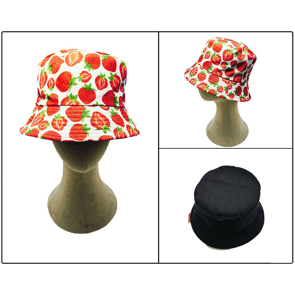 HATEGORY Reversible Strawberry Print Bucket Hat