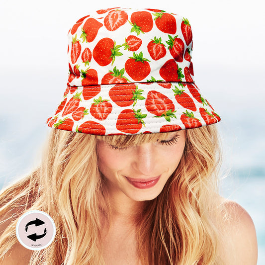 HATEGORY Reversible Strawberry Print Bucket Hat
