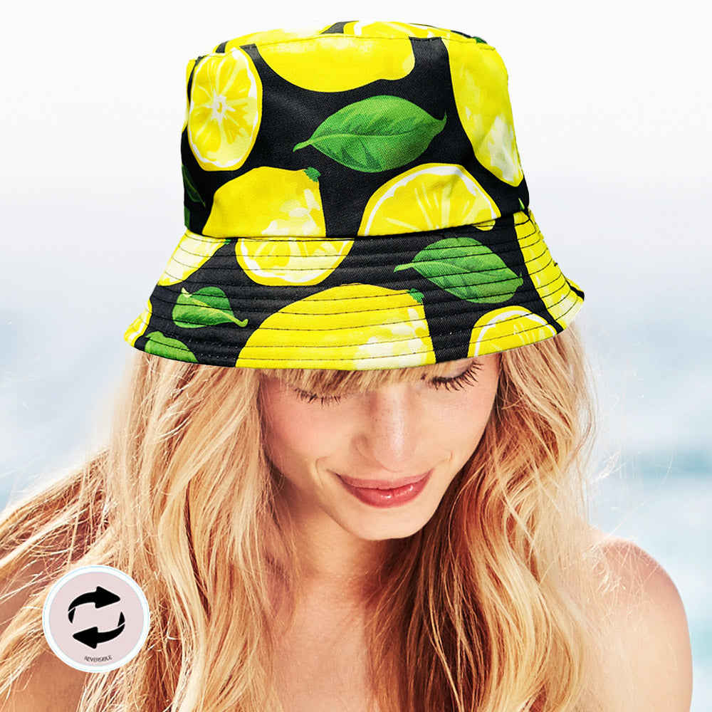 HATEGORY Reversible Lemon Print Bucket Hat