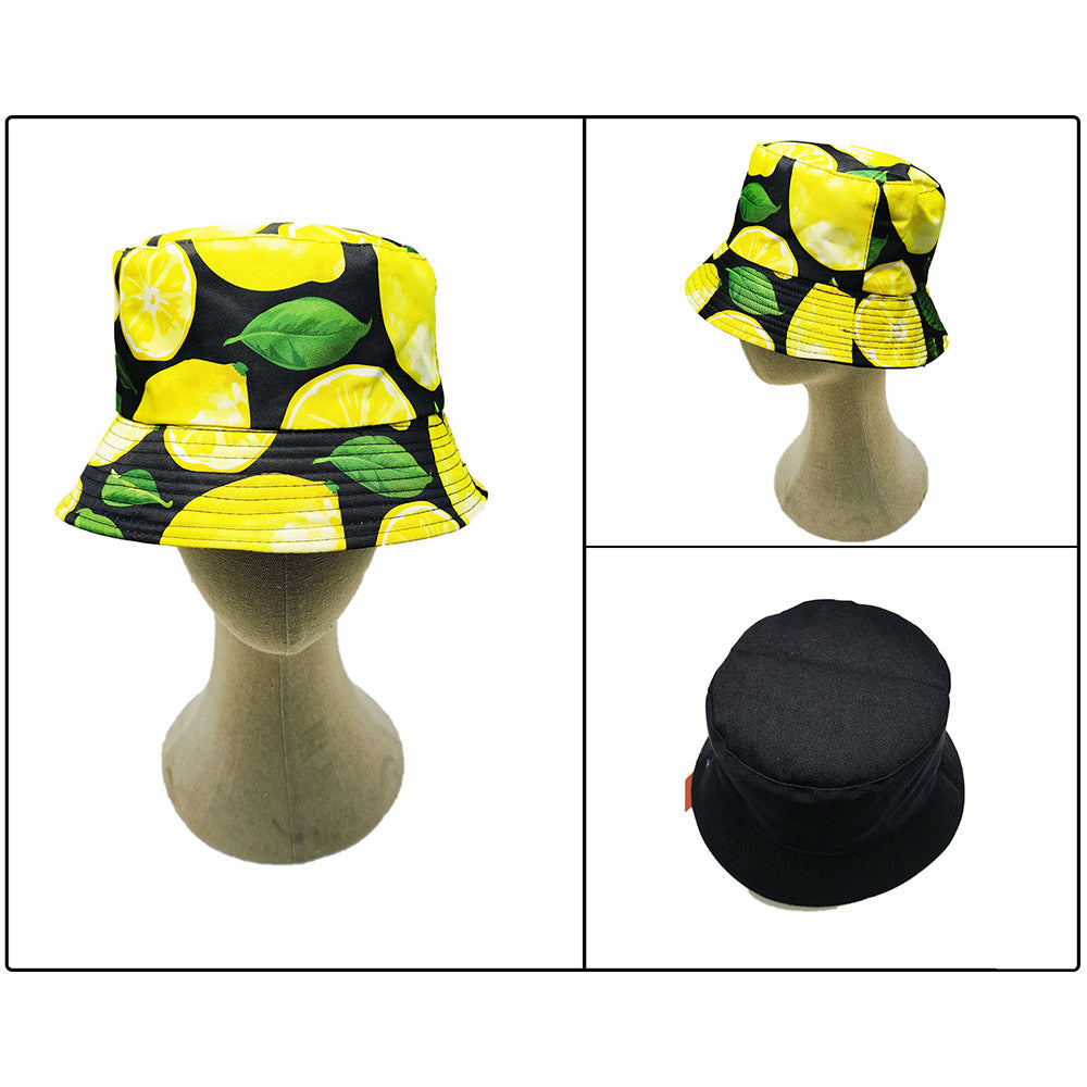 HATEGORY Reversible Lemon Print Bucket Hat