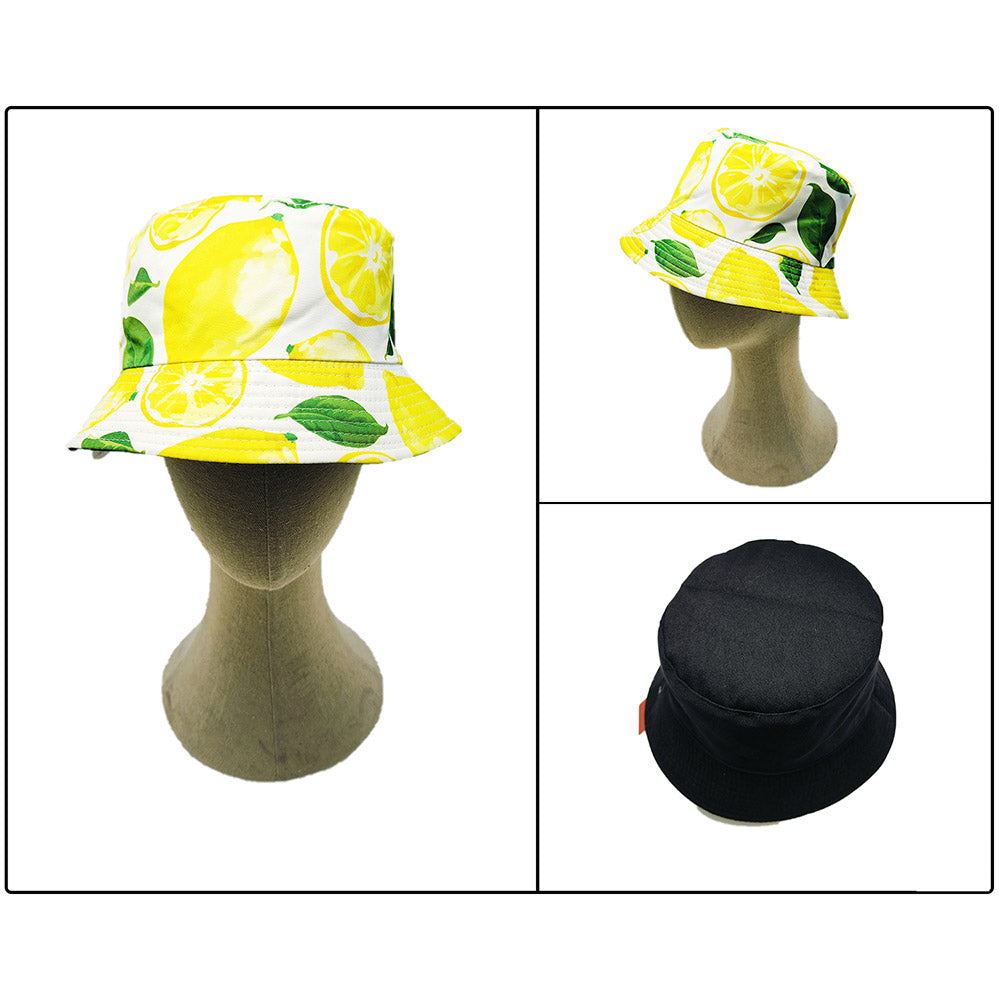 HATEGORY Reversible Lemon Print Bucket Hat