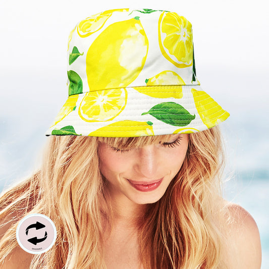 HATEGORY Reversible Lemon Print Bucket Hat