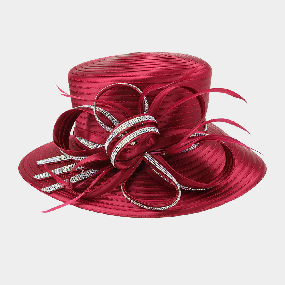 HATEGORY Bling Stone Trim Lopped Bow Braid Hat