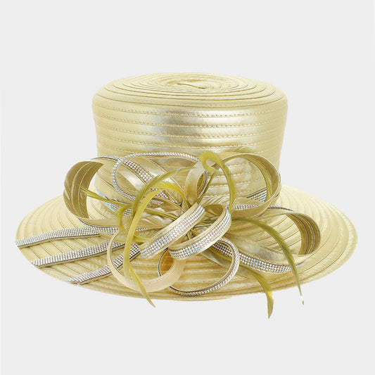HATEGORY Bling Stone Trim Lopped Bow Braid Hat