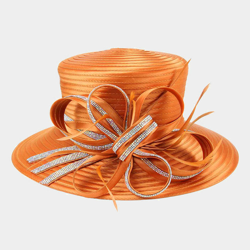 HATEGORY Bling Stone Trim Lopped Bow Braid Hat