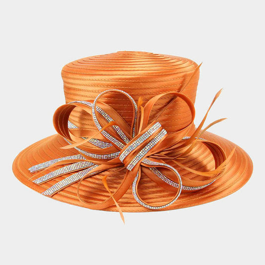 HATEGORY Bling Stone Trim Lopped Bow Braid Hat
