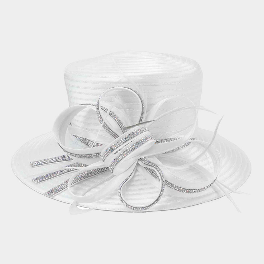 HATEGORY Bling Stone Trim Lopped Bow Braid Hat