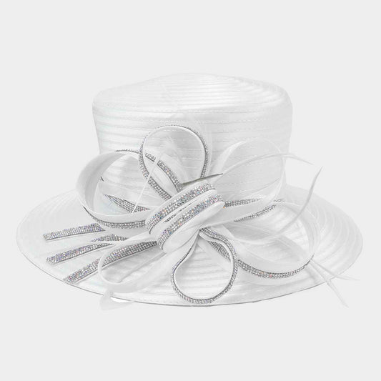 HATEGORY Bling Stone Trim Lopped Bow Braid Hat