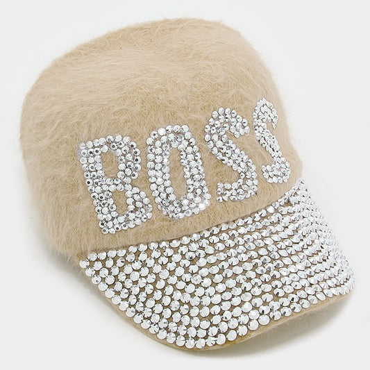 HATEGORY "Boss" Blinged Stud Angora Baseball Cap