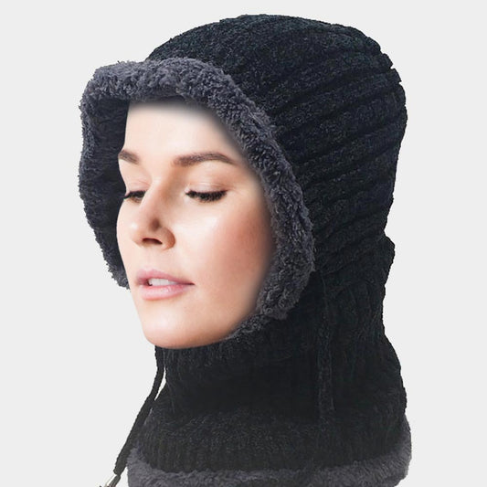 HATEGORY Faux Fur Trimmed Hoodie Hat