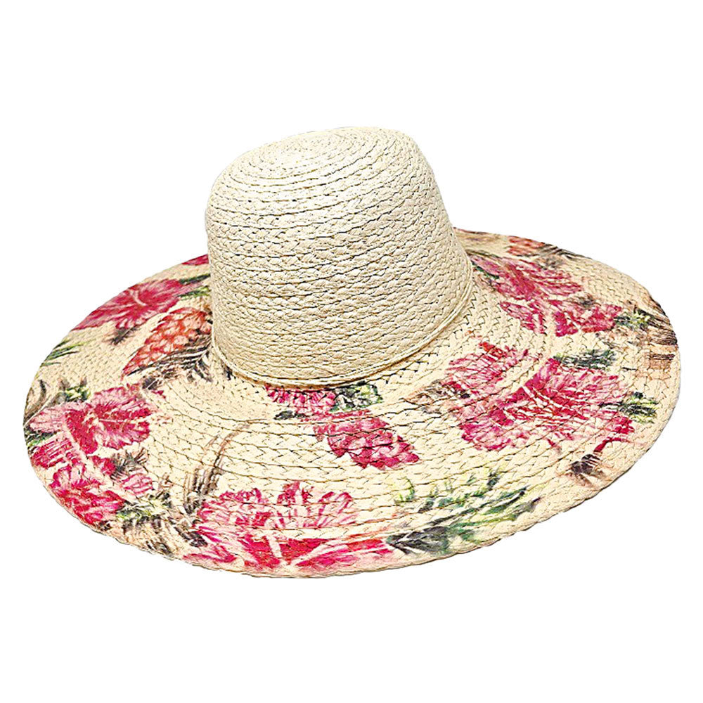 HATEGORY Floral Print Straw Floppy Sun Hat
