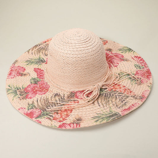 HATEGORY Floral Print Straw Floppy Sun Hat
