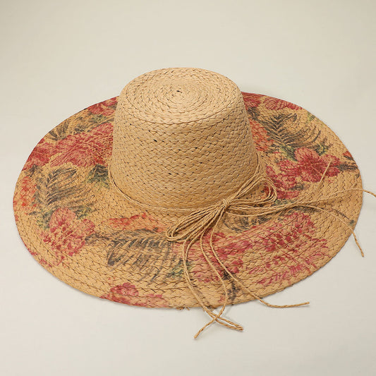 HATEGORY Floral Print Straw Floppy Sun Hat