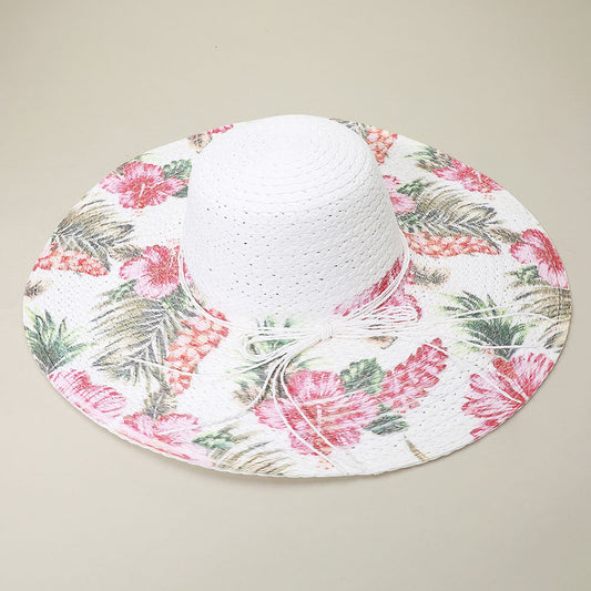 HATEGORY Floral Print Straw Floppy Sun Hat