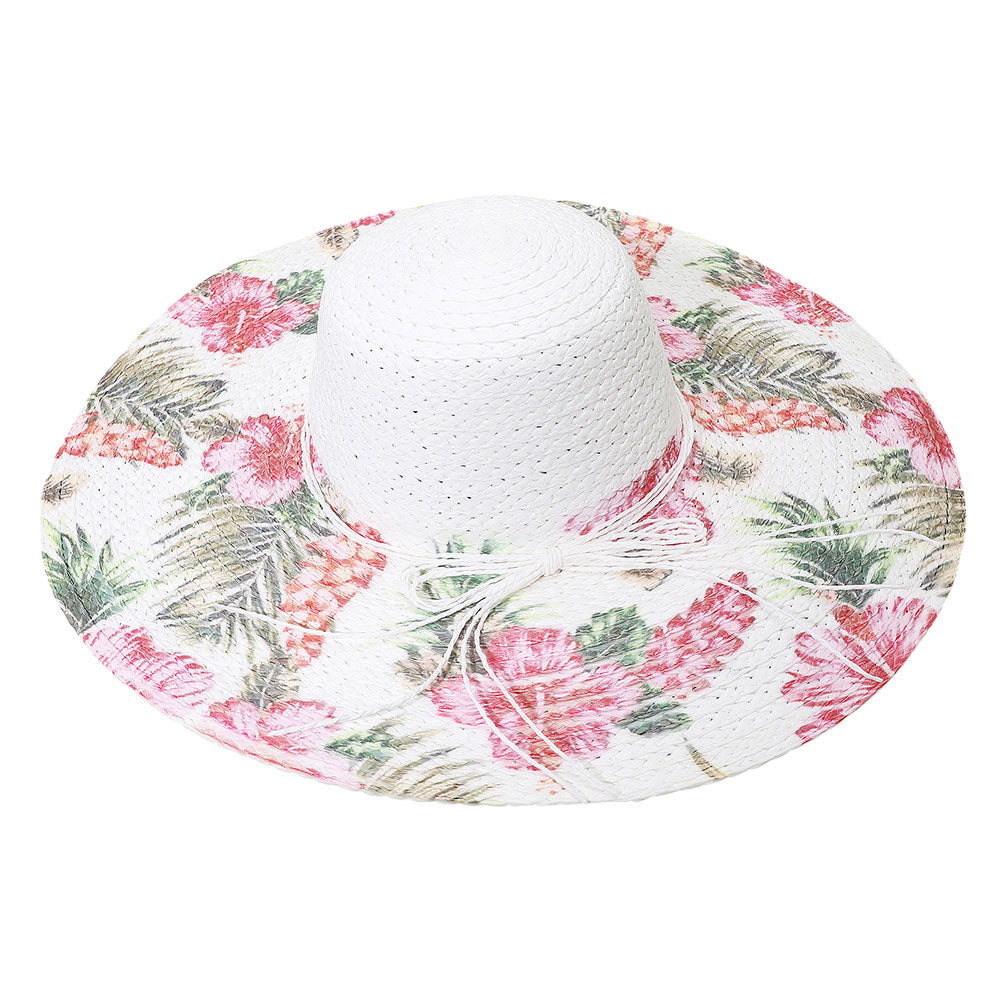 HATEGORY Floral Print Straw Floppy Sun Hat