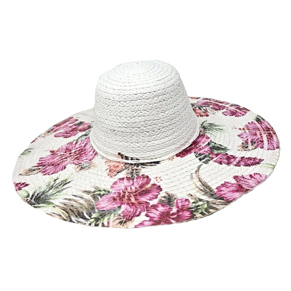 HATEGORY Floral Print Straw Floppy Sun Hat
