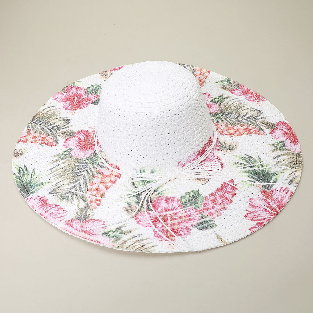 HATEGORY Floral Print Straw Floppy Sun Hat