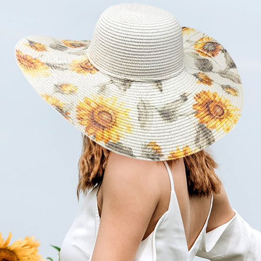 HATEGORY Sunflower Patterned Straw Floppy Sun Hat