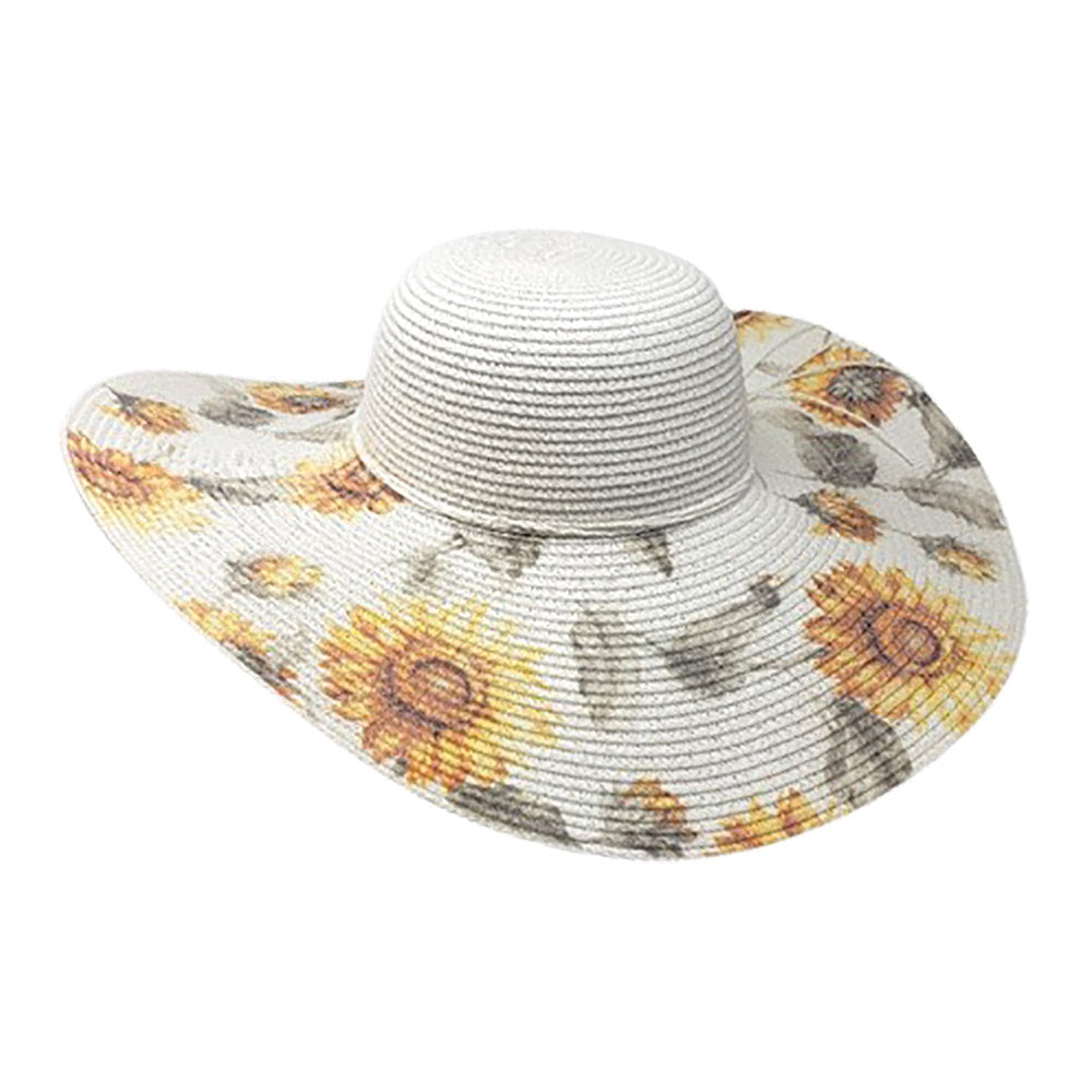 HATEGORY Sunflower Patterned Straw Floppy Sun Hat