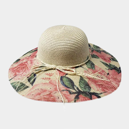 HATEGORY Flower Patterned Straw Floppy Sun Hat