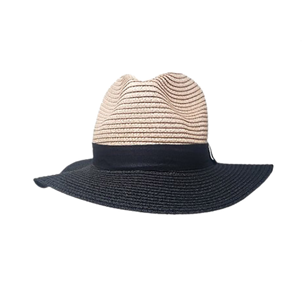 HATEGORY Black Band Two Tone Straw Panama Sun Hat