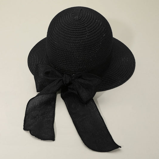 HATEGORY Mesh Bow Detail Floppy Straw Sun Hat