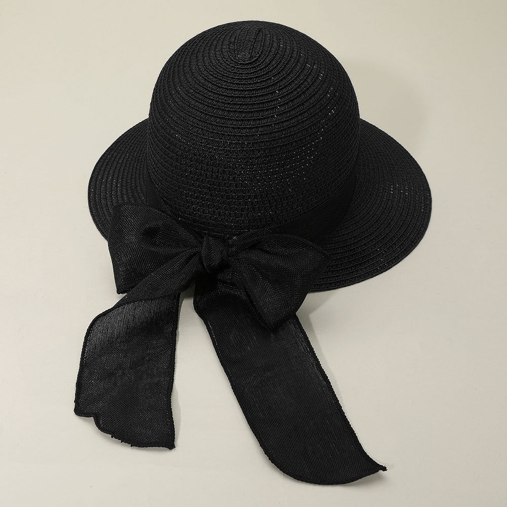 HATEGORY Mesh Bow Detail Floppy Straw Sun Hat